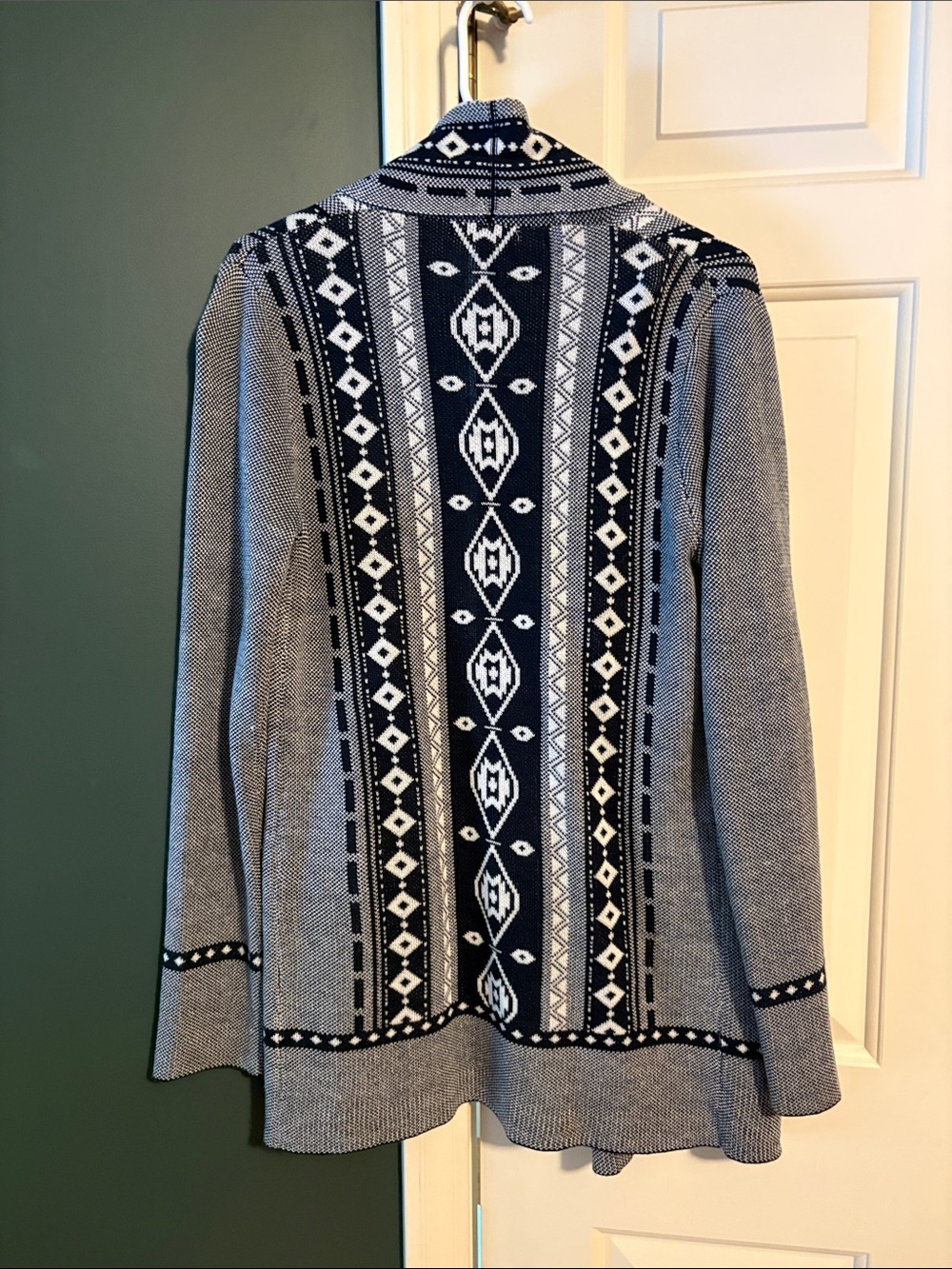 Navy & Gray Open-Front Patterned Cardigan - Picture 4 of 5